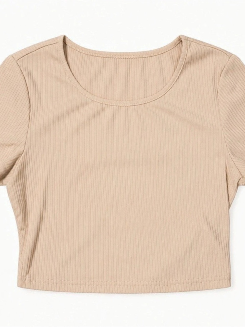 BTFBM Beige Ribbed Scoop Neck Crop Top | Small